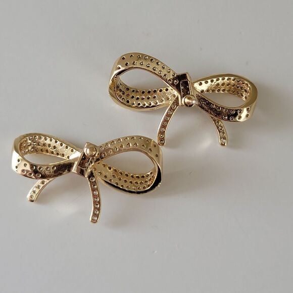 Earrings 𝅺Gold Tone Crystal Bow Earrings #0081 - Picture 8 of 11